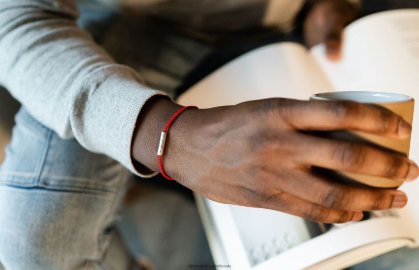 AU Oliver Cabell Men Fern Cord Bracelet Red 8PR6LR203 Accessories
